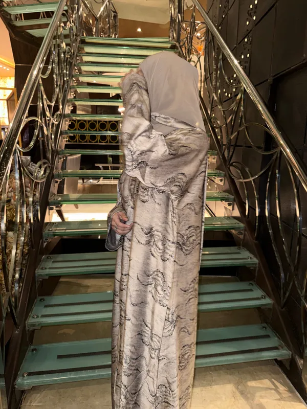 Beige_Nida_Korean_Print_Coat_Abaya_With_Hijab_For_Women