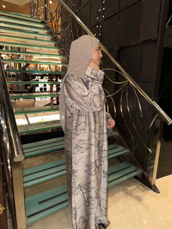 Beige_Nida_Korean_Print_Coat_Abaya_With_Hijab_For_Women