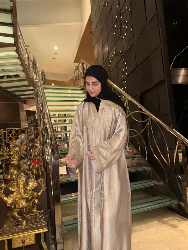Beige_Rhinestone_Embellished_Abaya_With_Hijab_For_Women