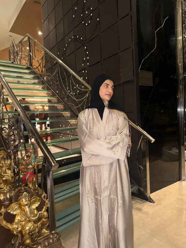 Beige_Rhinestone_Embellished_Abaya_With_Hijab_For_Women