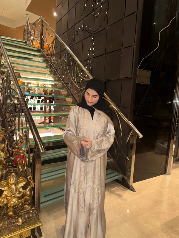 Beige_Rhinestone_Embellished_Abaya_With_Hijab_For_Women