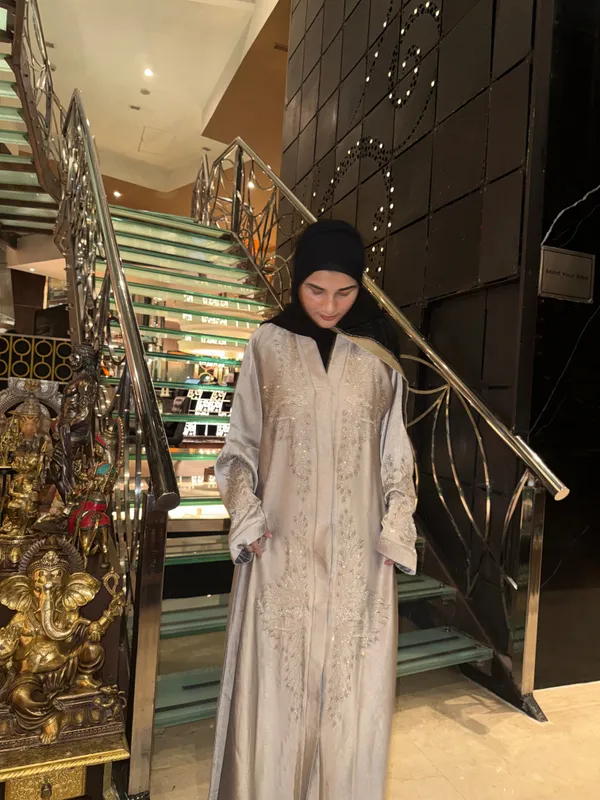 Beige_Rhinestone_Embellished_Abaya_With_Hijab_For_Women