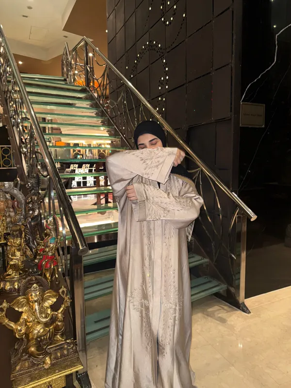 Beige_Rhinestone_Embellished_Abaya_With_Hijab_For_Women