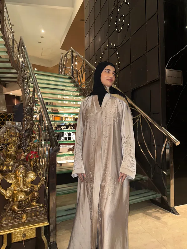 Beige_Rhinestone_Embellished_Abaya_With_Hijab_For_Women