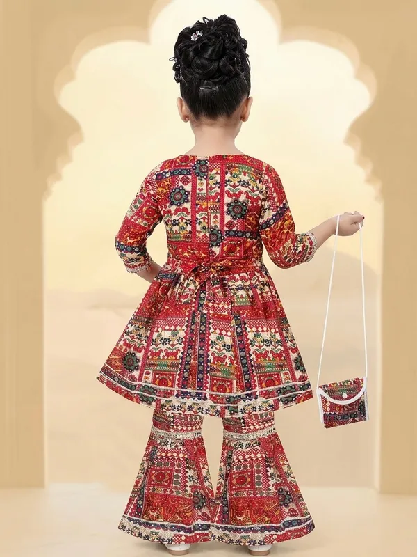 Red_Cotton_Peplum_Kurti_Flared_Palazzo_Set_For_Girls
