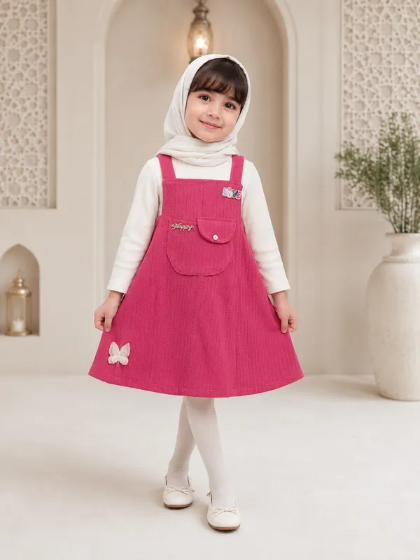 Magenta_Cotton_Pinafore_Dress_Set_For_Girls