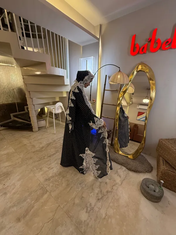Black_Georgette_Polka_Dot_Abaya_With_Inner_Slit_Hijab_For_Women