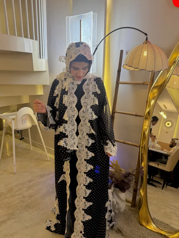 Black_Georgette_Polka_Dot_Abaya_With_Inner_Slit_Hijab_For_Women