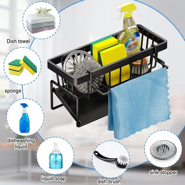 Kitchen_Sink_Caddy_Organizer_With_Drain_Tray_And_Towel_Bar