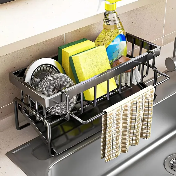 Kitchen_Sink_Caddy_Organizer_With_Drain_Tray_And_Towel_Bar