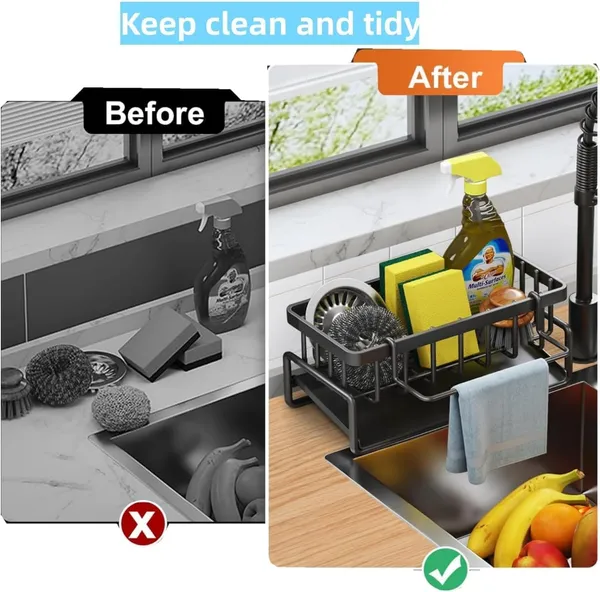 Kitchen_Sink_Caddy_Organizer_With_Drain_Tray_And_Towel_Bar