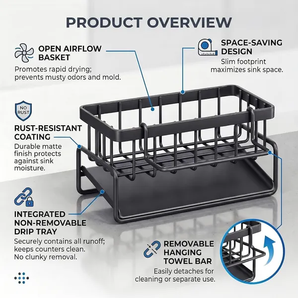 Kitchen_Sink_Caddy_Organizer_With_Drain_Tray_And_Towel_Bar