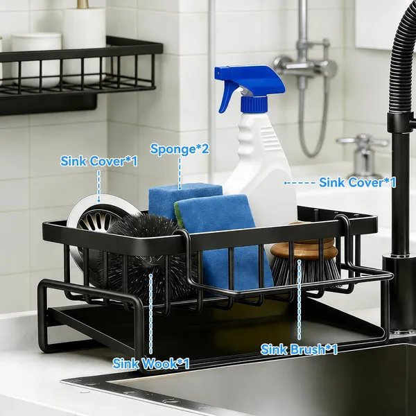 Kitchen_Sink_Caddy_Organizer_With_Drain_Tray_And_Towel_Bar