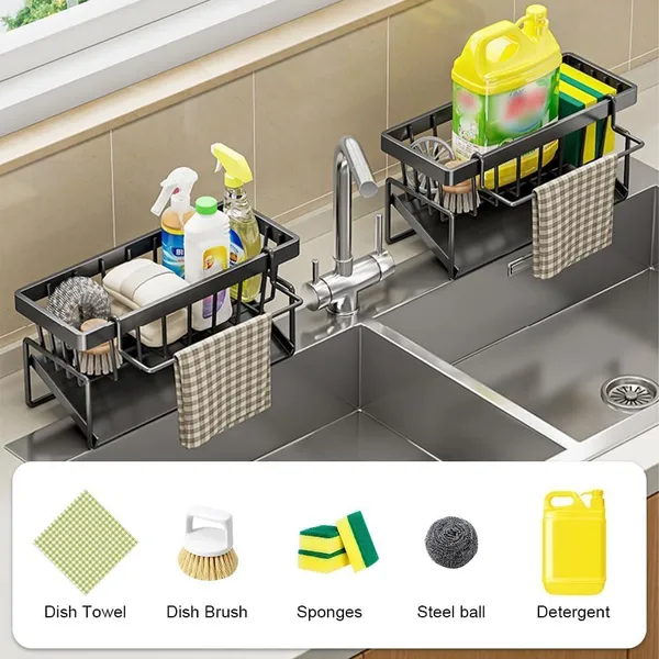 Kitchen_Sink_Caddy_Organizer_With_Drain_Tray_And_Towel_Bar