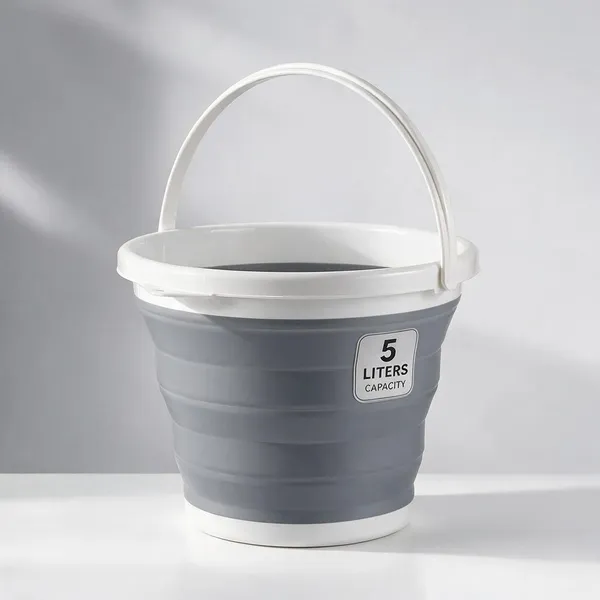 Silicone_Foldable_Bucket_With_Handle_Grey