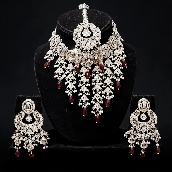 Silver_Tone_Copper_Brass_Pearl_Bridal_Necklace_Jewellery_Set_For_Women
