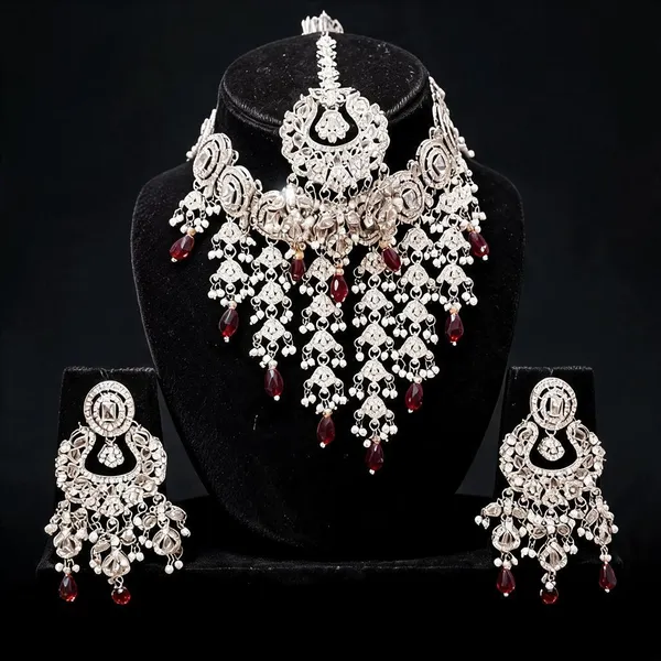 Silver_Tone_Copper_Brass_Pearl_Bridal_Necklace_Jewellery_Set_For_Women