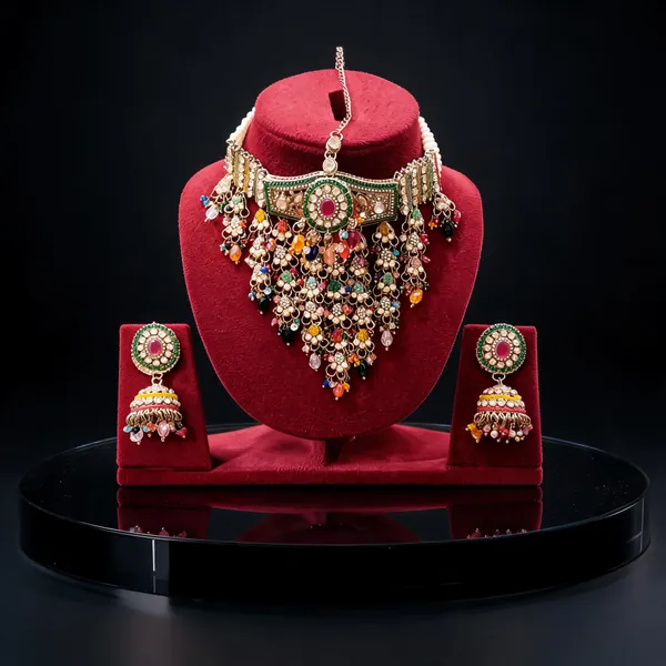 Multicolor_Copper_Brass_Pearl_Stone_Studded_Bridal_Choker_Set_For_Women
