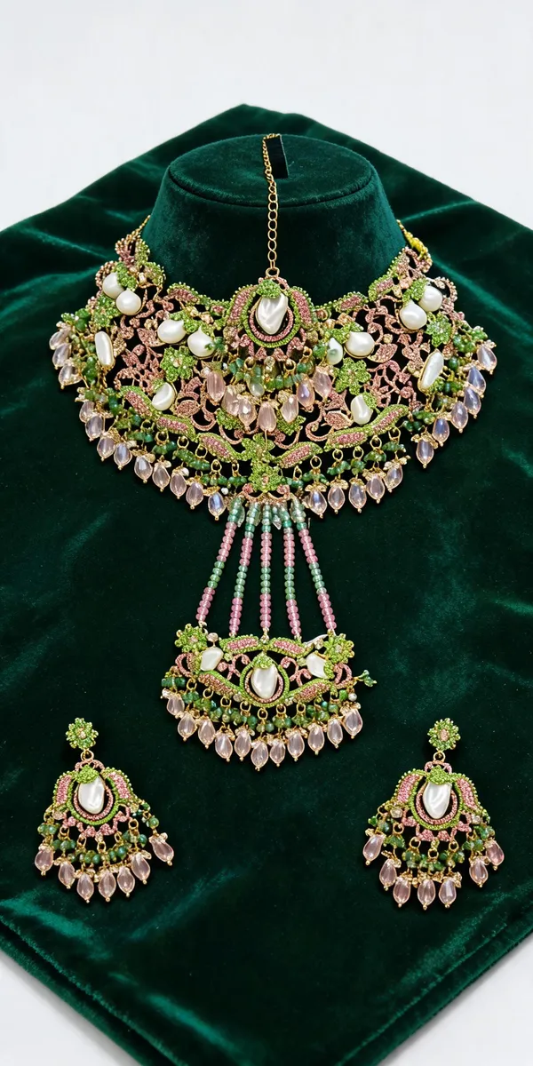 Green_Pink_Copper_Brass_Pearl_Bridal_Necklace_Set_With_Earrings_For_Women