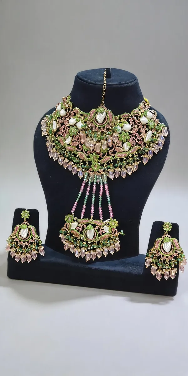 Green_Pink_Copper_Brass_Pearl_Bridal_Necklace_Set_With_Earrings_For_Women