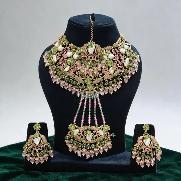Green_Pink_Copper_Brass_Pearl_Bridal_Necklace_Set_With_Earrings_For_Women