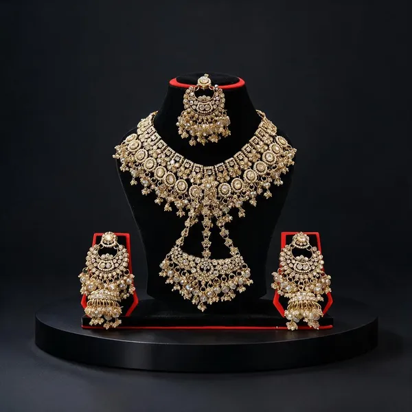 Gold_Tone_Copper_Brass_Pearl_Stone_Studded_Bridal_Jewellery_Set_For_Women