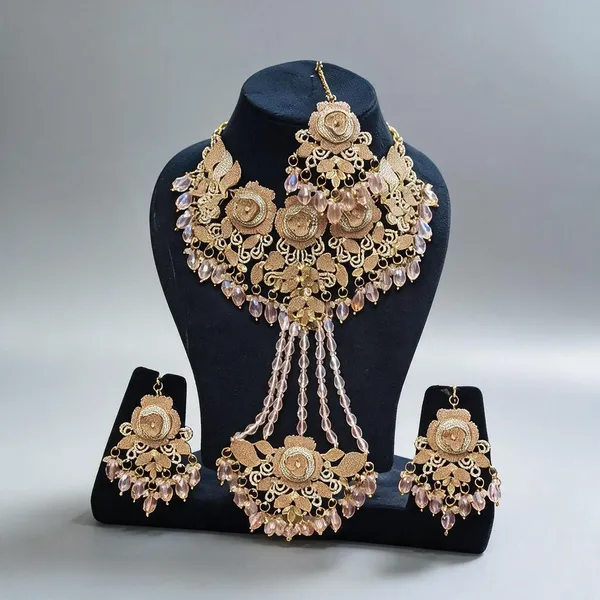 Gold_Tone_Copper_Brass_Pearl_Floral_Bridal_Jewellery_Set_For_Women