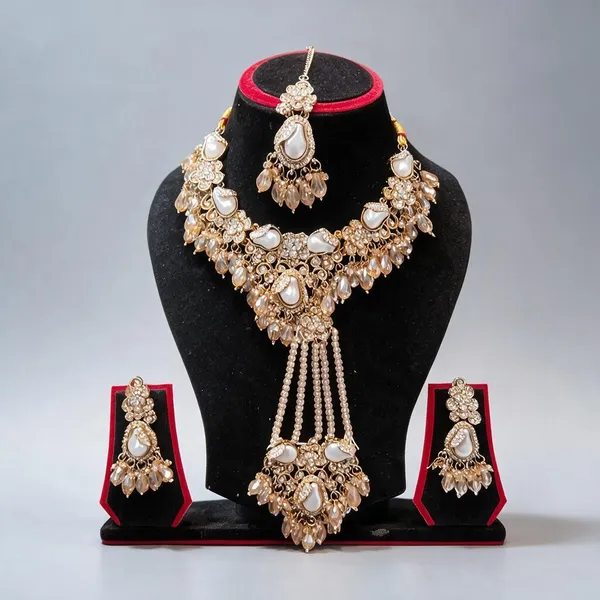 Gold_Tone_Copper_Brass_Pearl_Stone_Bridal_Jewellery_Set_For_Women