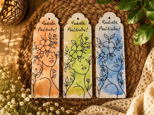 Watercolor_Floral_Face_Radiate_Positivity_Bookmark_Set_Of_3