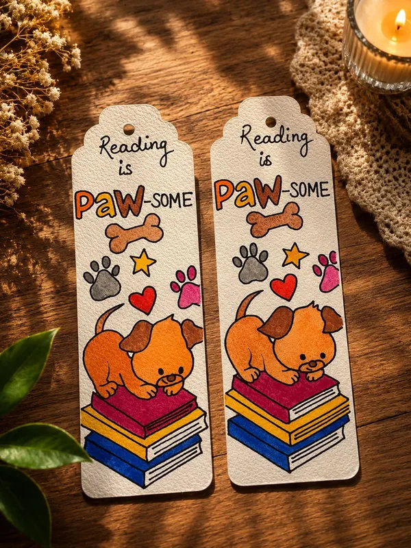 Dog_On_Books_Illustrated_Paper_Bookmark