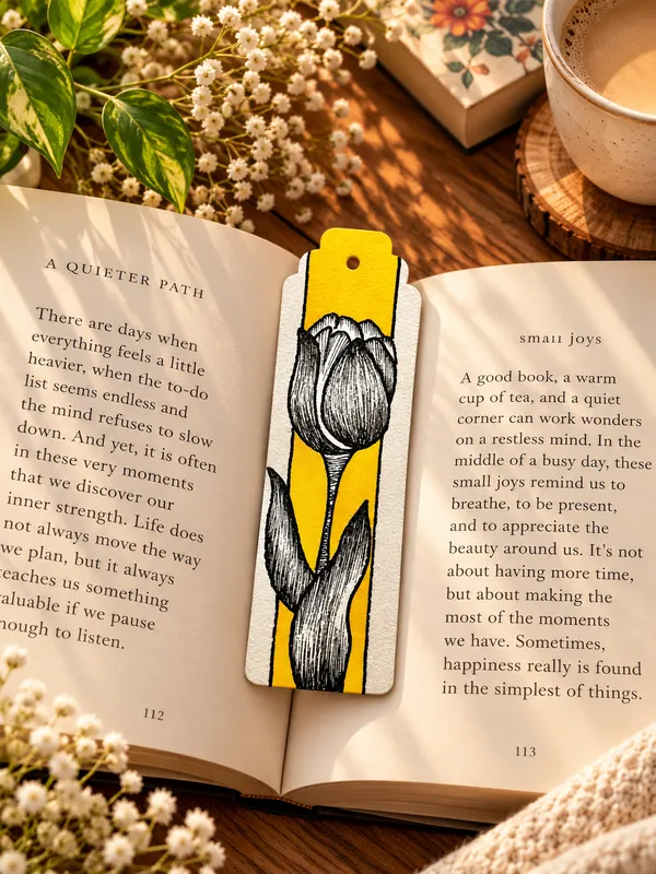 Yellow_Floral_Illustrated_Paper_Bookmark_Set_Of_2