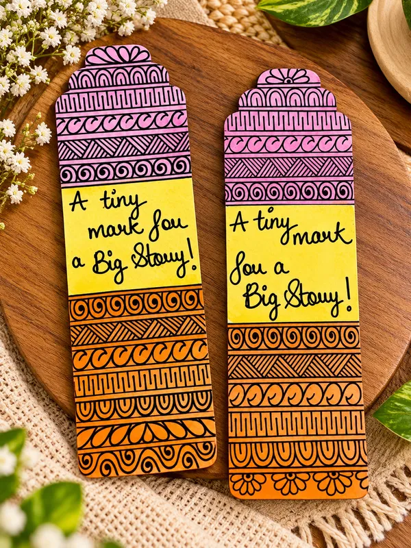 Pink_Orange_Geometric_Patterned_Paper_Bookmark