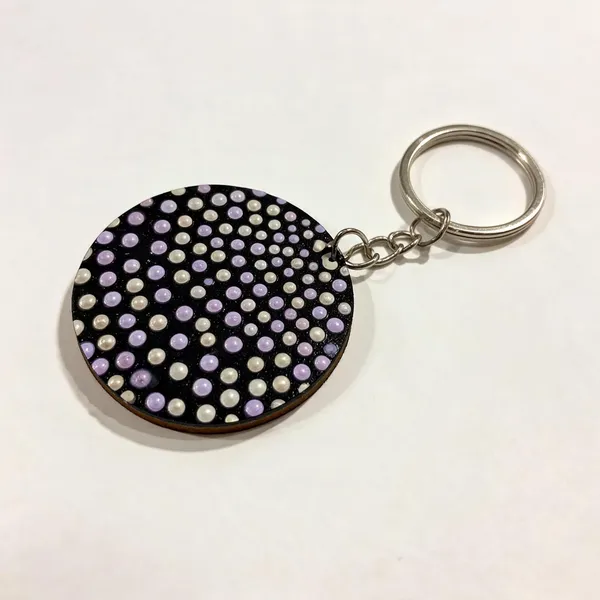 Wooden_Mdf_Lavender_Dot_Pattern_Round_Keychain