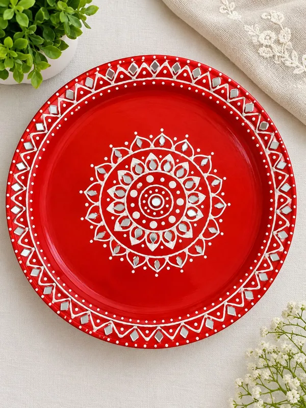 Mdf_Red_Mandala_Floral_Hand-Painted_Decorative_Plate
