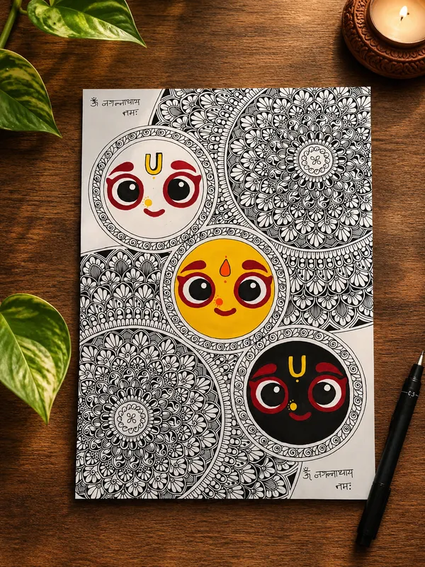Paper_Devotional_Jagannath_Floral_Mandala_Hand-Drawn_Wall_Art