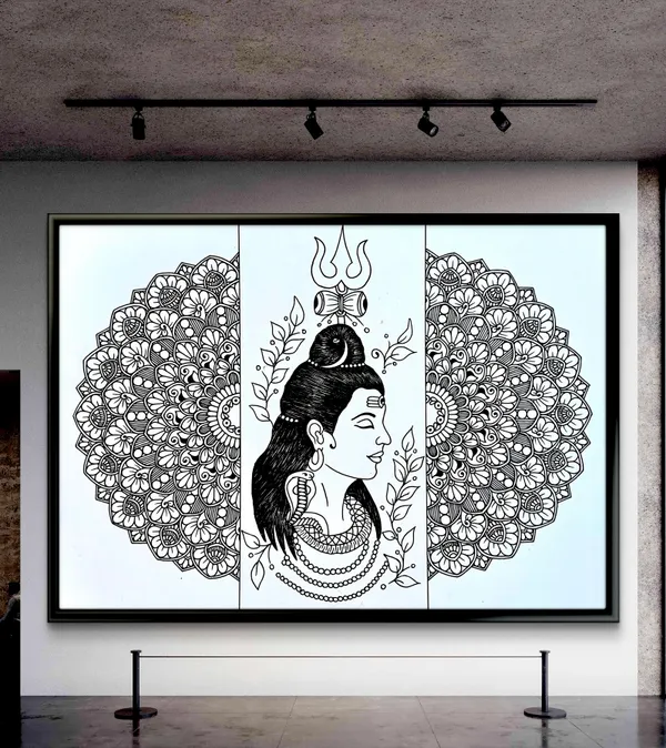 Paper_Devotional_Shiva_Floral_Mandala_Triptych_Wall_Art