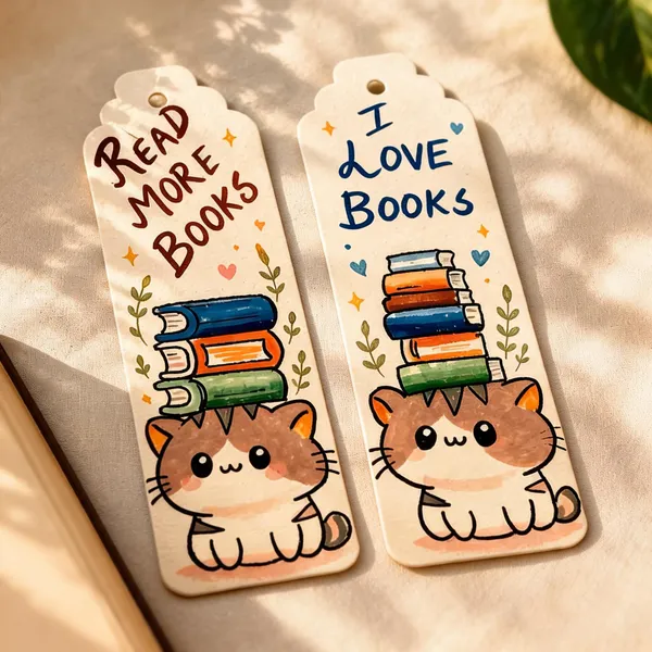Cat_And_Books_Illustrated_Paper_Bookmark_Set_Of_2