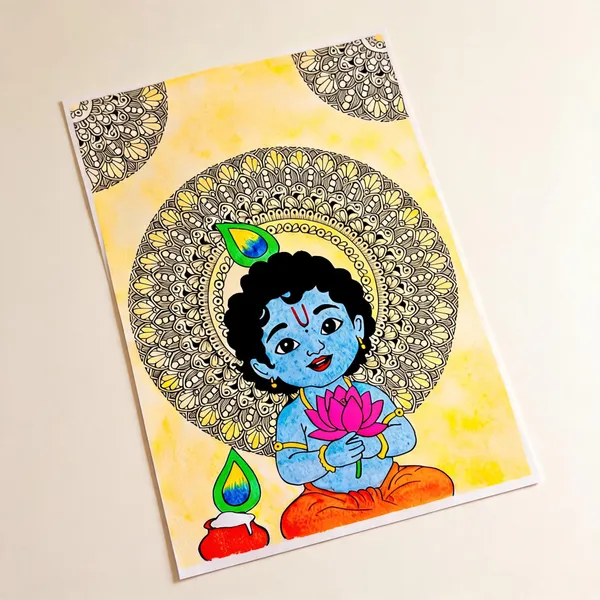 Paper_Devotional_Krishna_Lotus_Mandala_Colourful_Wall_Art