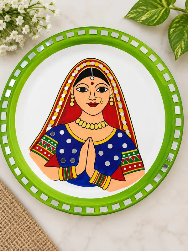 Mdf_Ethnic_Hand-Painted_Indian_Woman_Decorative_Plate