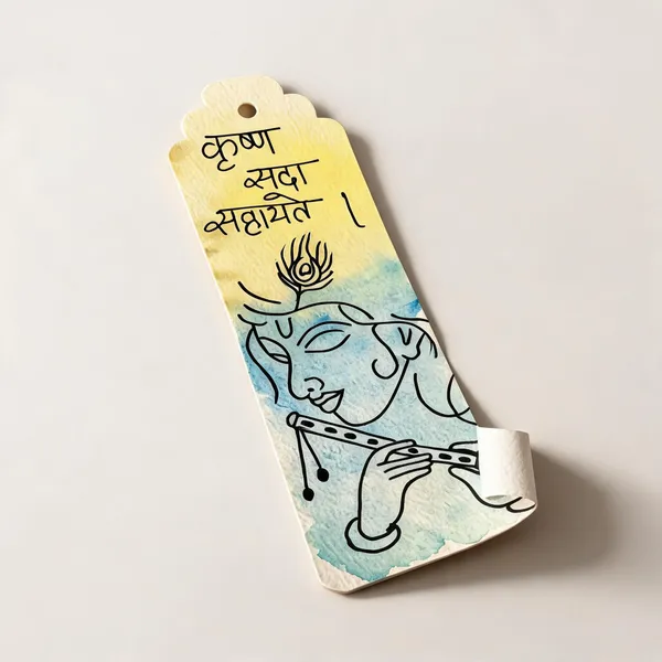 Krishna_Flute_Devotional_Illustrated_Paper_Bookmark