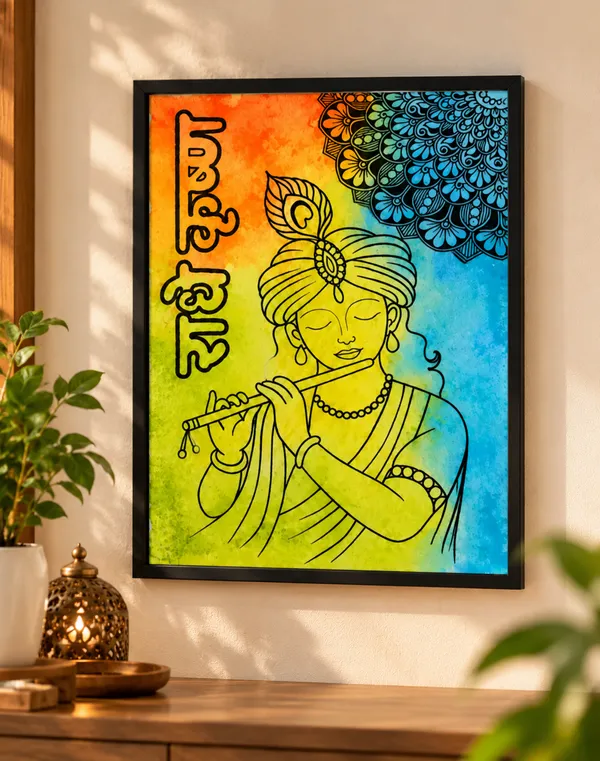 Multicolour_Krishna_Flute_Hand-Drawn_Wall_Art