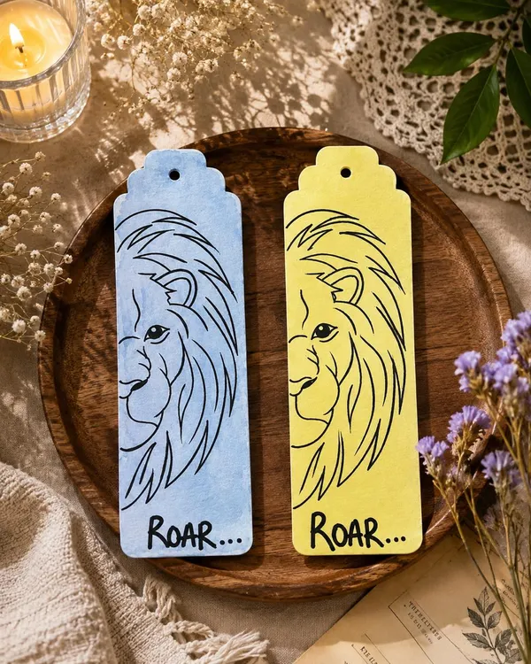 Blue_Yellow_Lion_Illustrated_Paper_Bookmark