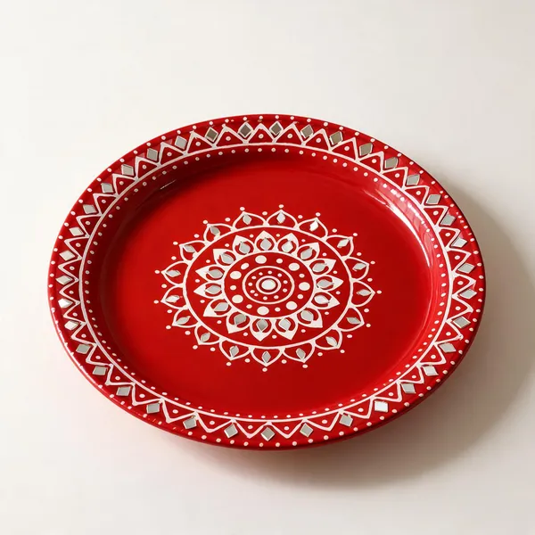Mdf_Red_Mandala_Floral_Hand-Painted_Decorative_Plate