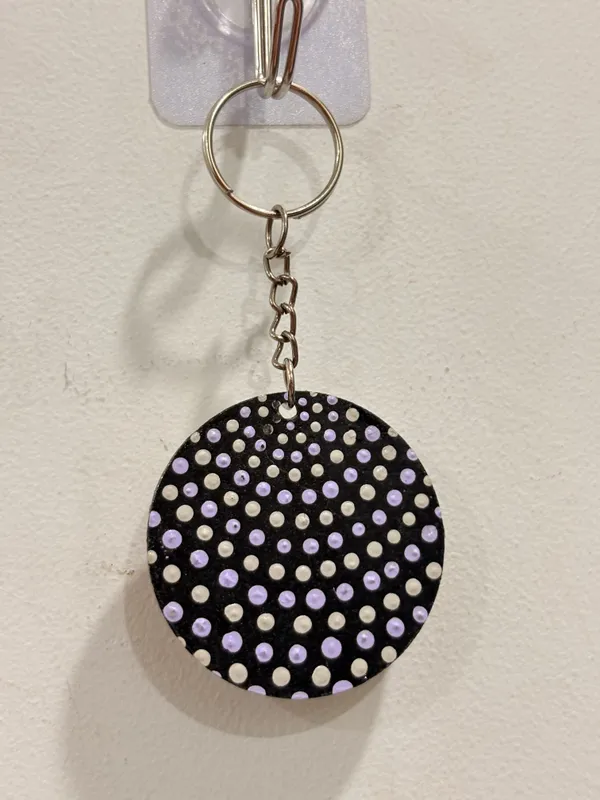 Wooden_Mdf_Lavender_Dot_Pattern_Round_Keychain