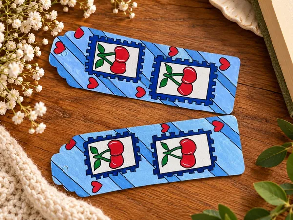 Blue_Cherry_Print_Paper_Bookmark