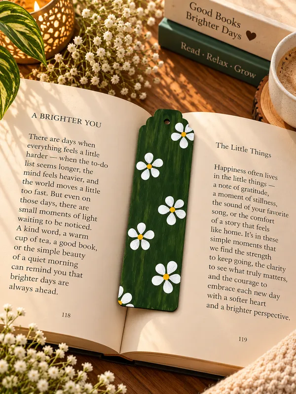 Green_White_Floral_Hand-Painted_Bookmark_Set_Of_2