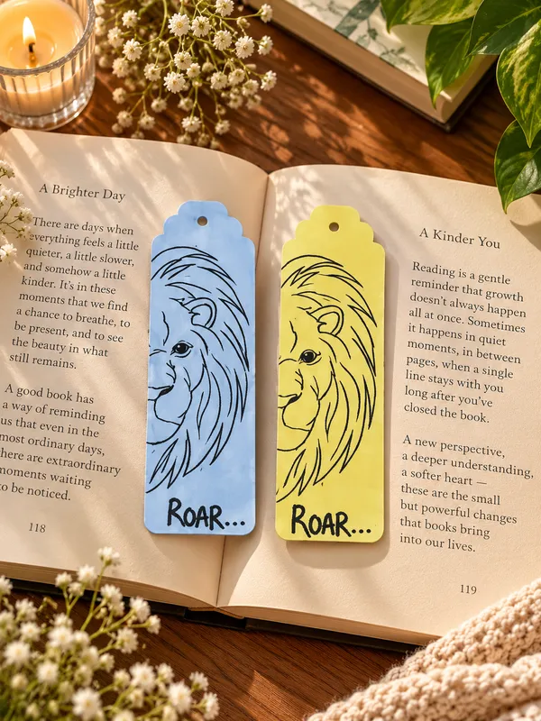 Blue_Yellow_Lion_Illustrated_Paper_Bookmark_Set_Of_2