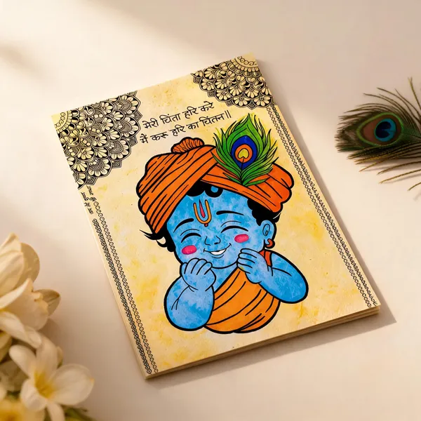 Paper_Devotional_Krishna_Beige_Floral_Illustrated_Wall_Art