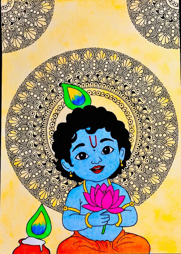 Paper_Devotional_Krishna_Lotus_Mandala_Colourful_Wall_Art