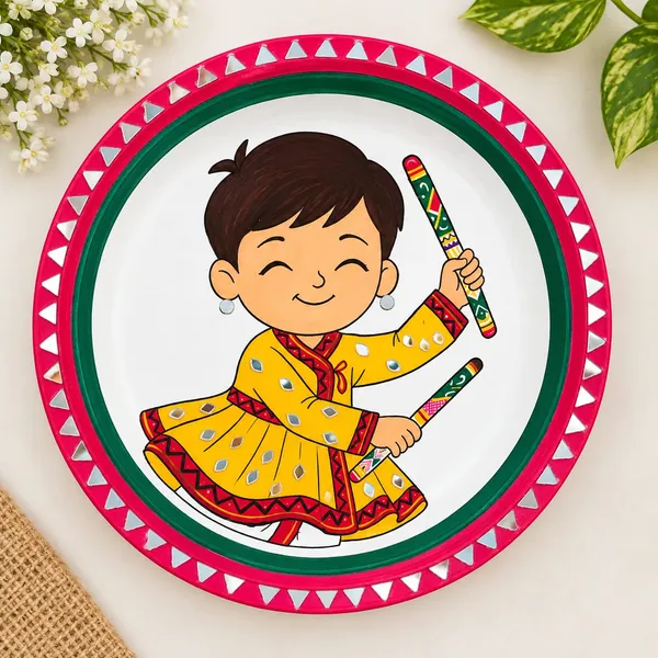 Mdf_Festive_Dandiya_Child_Print_Round_Decorative_Plate